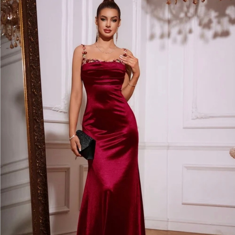 JJs House Red Spaghetti Strap Sleeveless Maxi Gown
